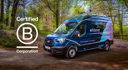 Wildanet Ford Transit van with a B Corp logo