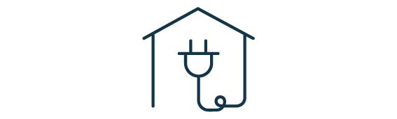 line icon of a house with a plug socket attached showing install